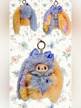 (18) Plush Bunny Keychain - Lavender & Peach Faux Fur